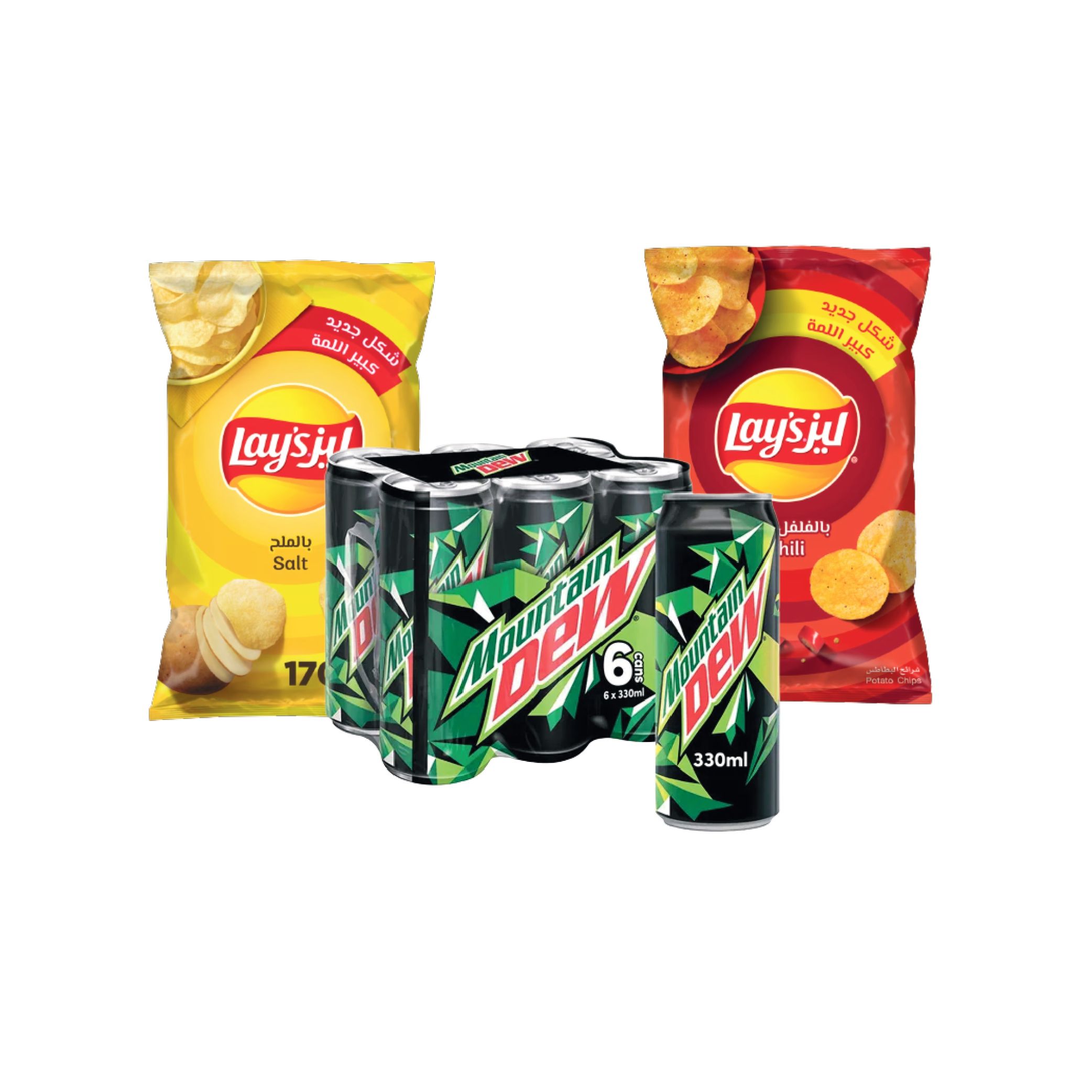 Buy Mountain Dew (330ml x 6) + Lay's Salt + Lay's Chilli Online in Oman